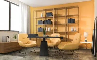 3d rendering yellow decoration living room with nice furniture