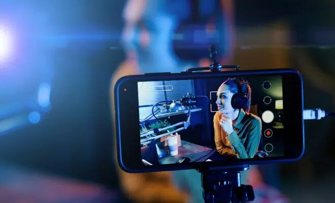 Young woman streaming a live video