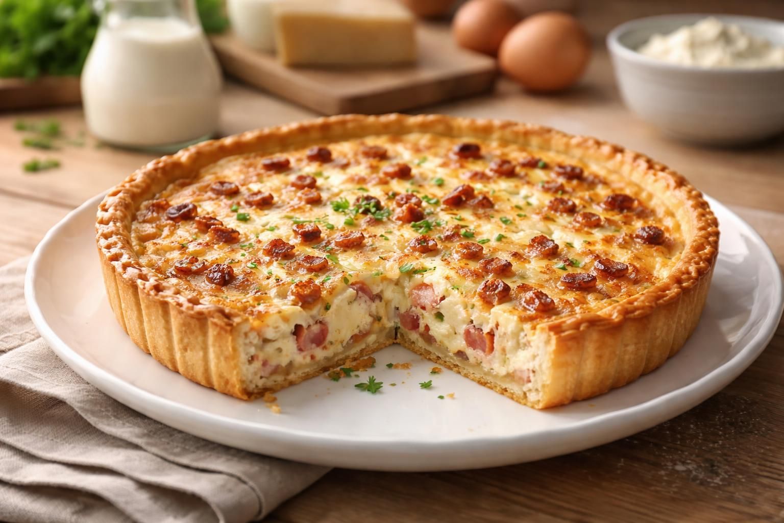 découvrez la recette classique revisitée de la quiche lorraine au fromage blanc, pour une saveur légère et gourmande à savourer en toute simplicité.