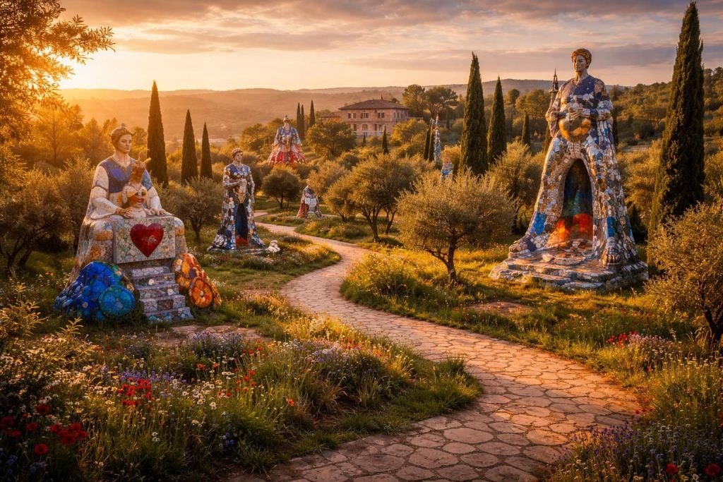 plongez dans l'univers magique du jardin des tarots en toscane et vivez une expérience féérique au cœur d'un jardin sculptural unique.