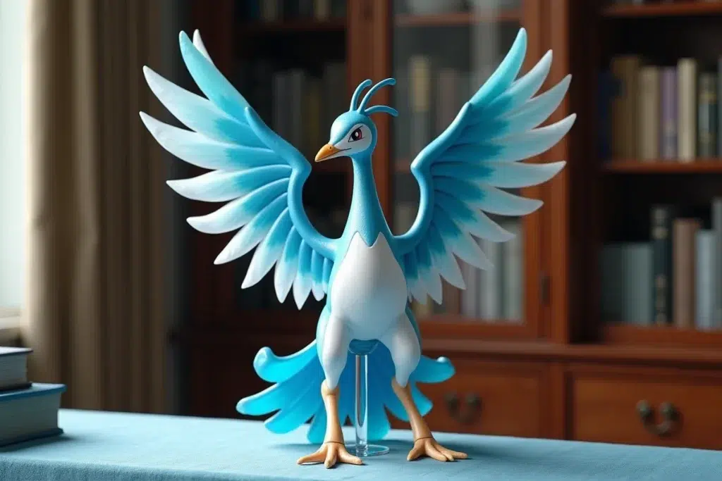 Figurine Artikodin de type Glace en pose majestueuse avec ailes déployées sur une étagère de collectionneur