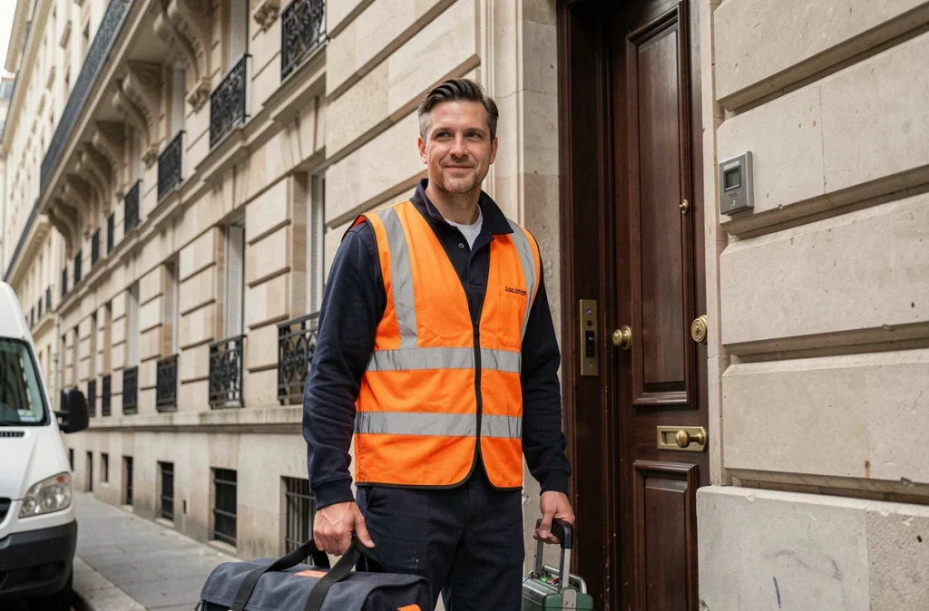 Plombier d'Allo-Plombier Asnières arrivant en urgence à domicile avec son matériel